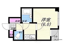 ホワイエ甲子園 1Kの間取図画像