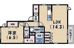 カナ甲子園 1LDKの間取図画像