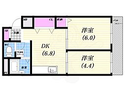 ハイコート甲子園 2LDKの間取図画像