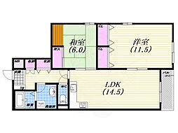 プラネックス苦楽園 2LDKの間取図画像