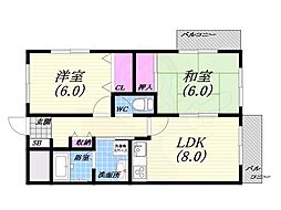 プリマヴェーラ夙川 2LDKの間取図画像