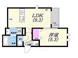神戸市東灘区深江北町1丁目マンション 1LDKの間取図画像