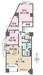 東京メトロ丸ノ内線 本郷三丁目駅 徒歩6分の賃貸マンション 13階3LDKの間取り