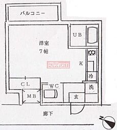 カスティーロ白山 1階ワンルームの間取り