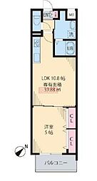 ソレアード茗荷谷 2階1LDKの間取り