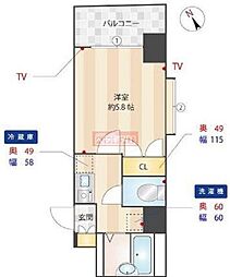 メインステージ早稲田 2階1Kの間取り