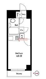 クリオ千駄木壱番館 6階ワンルームの間取り