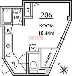 レジデンス本駒込 2階ワンルームの間取り