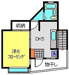 美濃口ハイツ 2階1DKの間取り