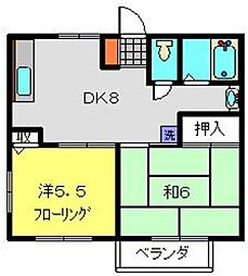 和光ハイツ 2階2DKの間取り