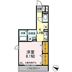 セゾンルミエール 1Kの間取図画像