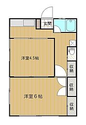 さくらマンション 2階2DKの間取り