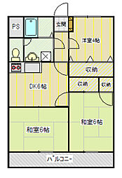 グリーンハイツ高羽 4階3DKの間取り