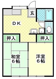 コーポイブカA棟 2DKの間取図画像