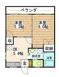 メゾンドール 2階2DKの間取り