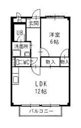 Surplus　Twoサンライズ石川 1階1LDKの間取り