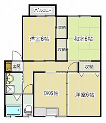 ラ・ポワール中村A 2階3DKの間取り