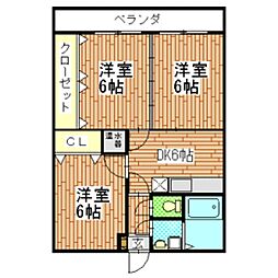 ガーデンハイム樗一番館 3DKの間取図画像