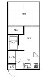 コーポラス昼神 2階1Kの間取り