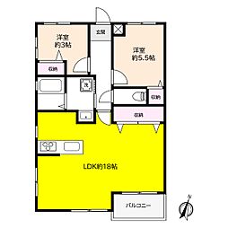 芦屋翠ケ丘アーバンリズ 2LDKの間取図画像
