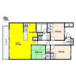 ライオンズ芦屋グランフォート 3階3LDKの間取り