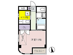 アムール親王塚 1Kの間取図画像