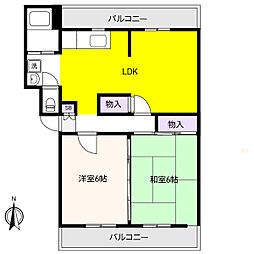 芦屋東山プリンス 2LDKの間取図画像