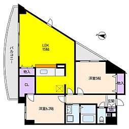 カーサコモド芦屋 2LDKの間取図画像