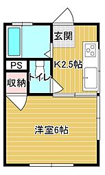 高村ハイツ 2階1Kの間取り