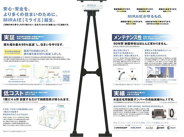 【制震ダンパーMIRAIE】住友ゴム独自のエネルギー吸収素材（高減衰ゴム）で揺れを吸収・低減し、大切な住まいを地震から守ります。/制震ダンパーMIRAIE
