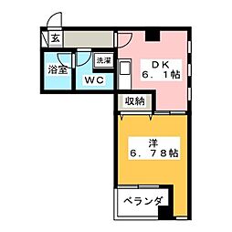 サウスコーラル 4階1DKの間取り