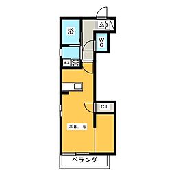 ツインパティオ 1階ワンルームの間取り