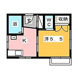 地曳ハウス 2階1Kの間取り
