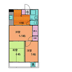 いそべマンション 4階3DKの間取り