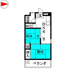 本橋マンション 2DKの間取図画像
