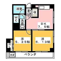 第二ルナマンション 2DKの間取図画像