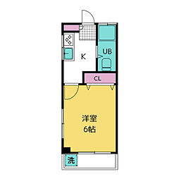 原マンション 2階1Kの間取り