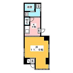 時岡ビル 2階1Kの間取り