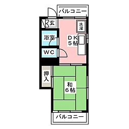 ハイツ櫛田 2階1DKの間取り