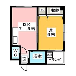 レインボーパレス 1DKの間取図画像