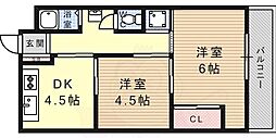 ヴィラ本山 2DKの間取図画像