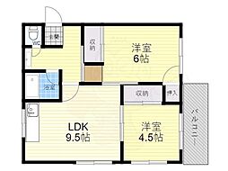 芦屋ホワイト 2LDKの間取図画像