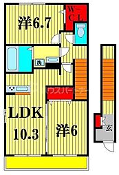 エスポワール 2階2LDKの間取り