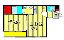 ルレーブ南流山 2階1LDKの間取り