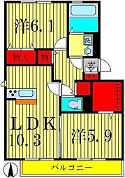 ラ ティーダ 1階2LDKの間取り