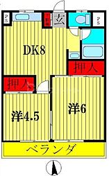 プラザ北小金 2DKの間取図画像