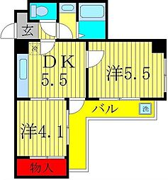 ヴェルデ流山 3階2DKの間取り
