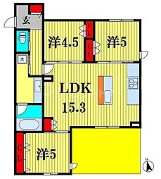 プランドール南流山 1階3LDKの間取り
