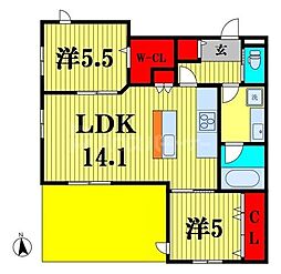プランドール南流山 1階2LDKの間取り