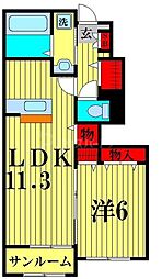 セリシール古ヶ崎 1階1LDKの間取り
